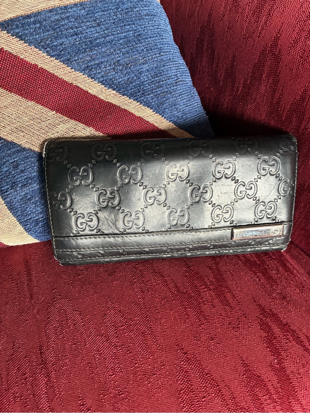 Gucci Guccissima Black Embossed Leather Clutch and Long Wallet with Silver GG